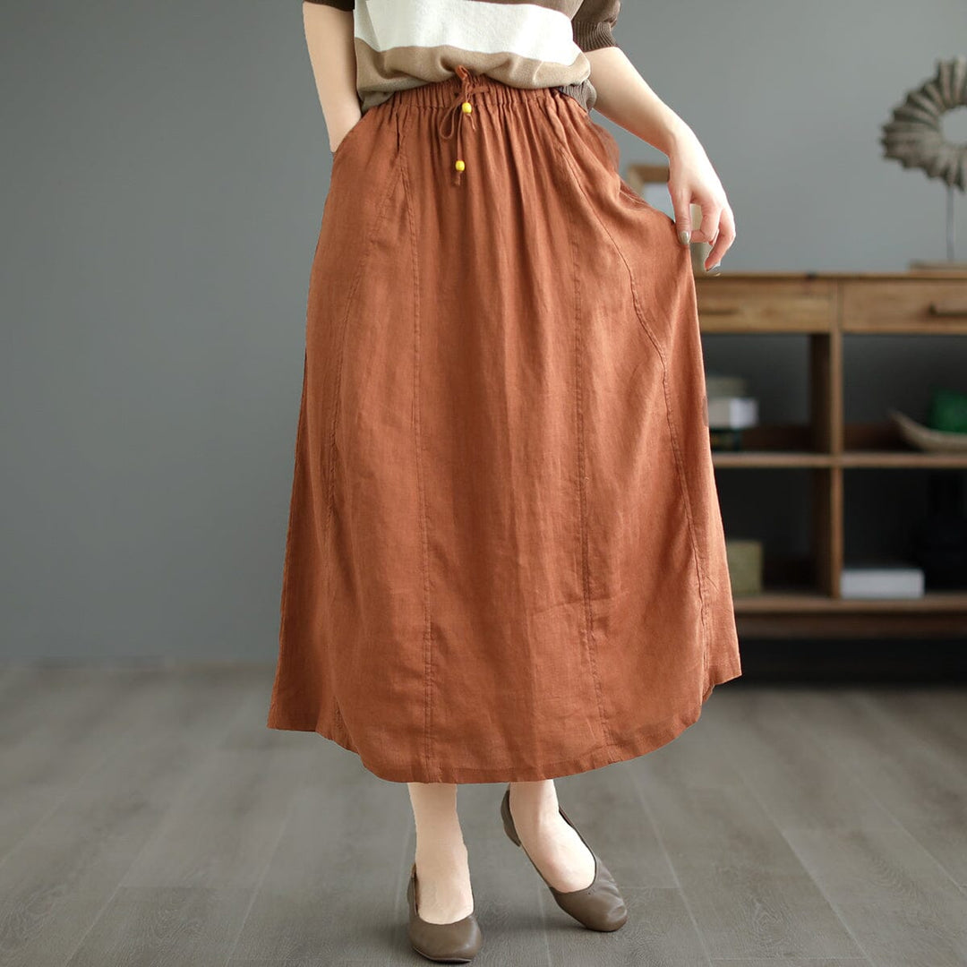 Summer Solid Lace-Up A-Line Linen Skirt