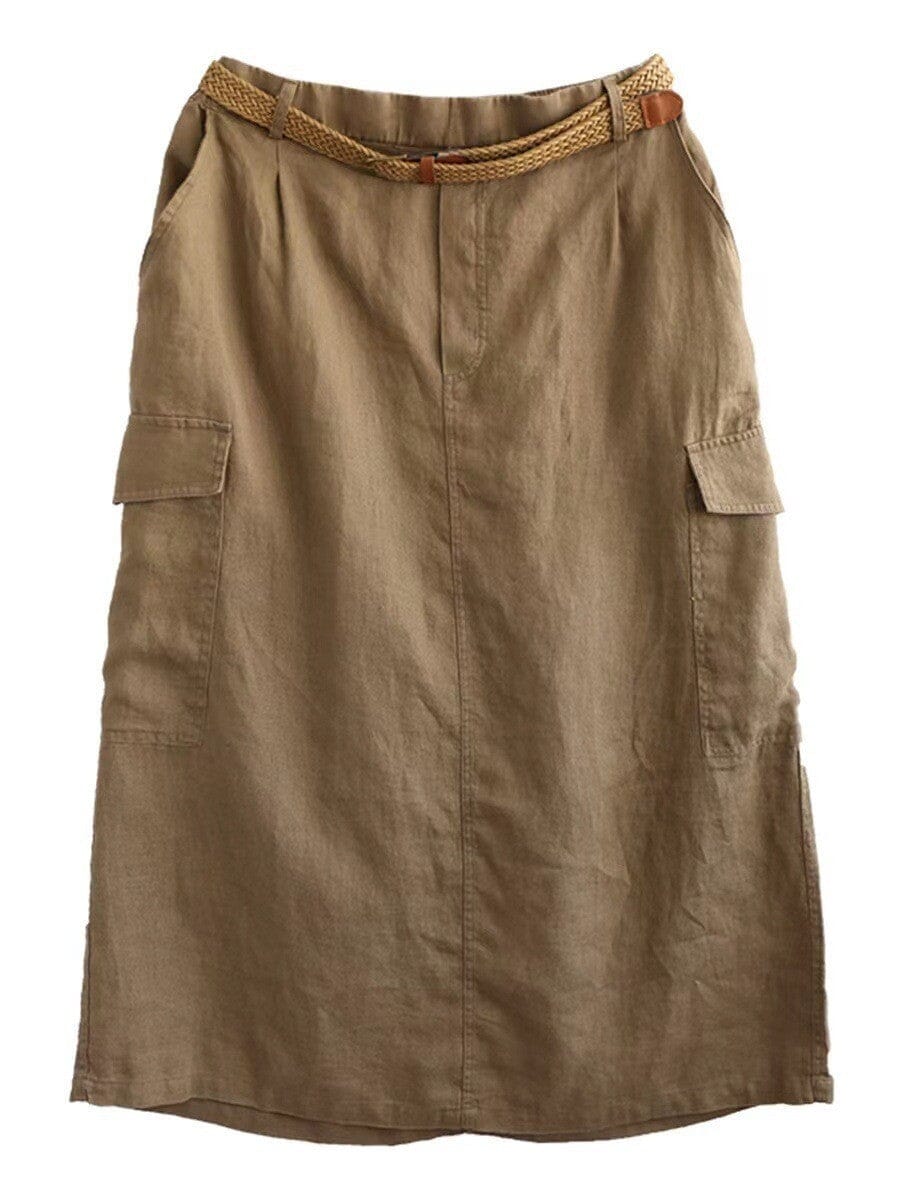 Women Casual Solid Color Linen Minimalist Retro Skirt