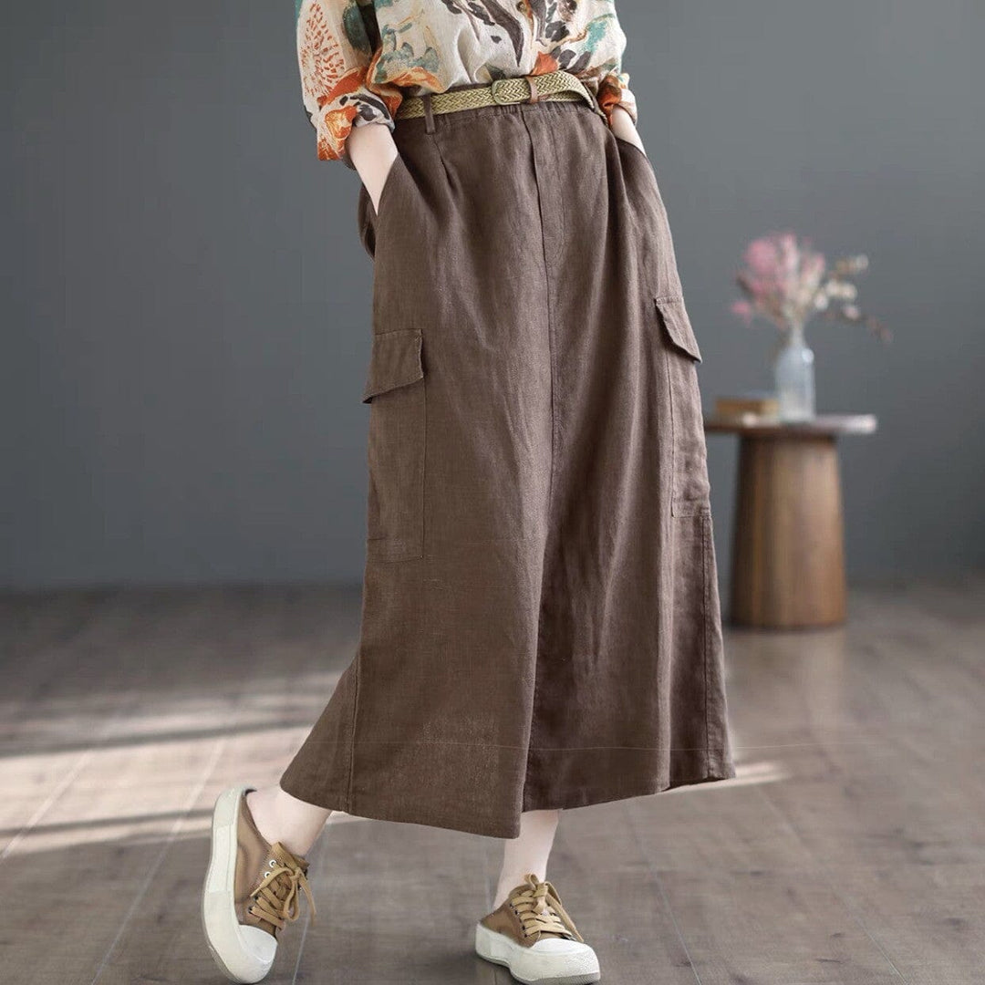 Women Casual Solid Color Linen Minimalist Retro Skirt
