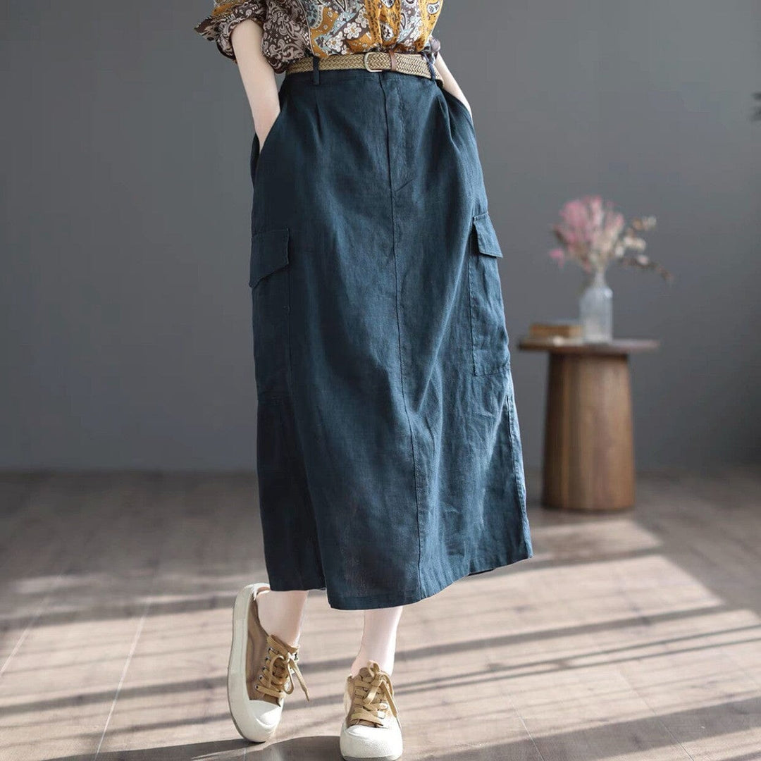 Women Casual Solid Color Linen Minimalist Retro Skirt