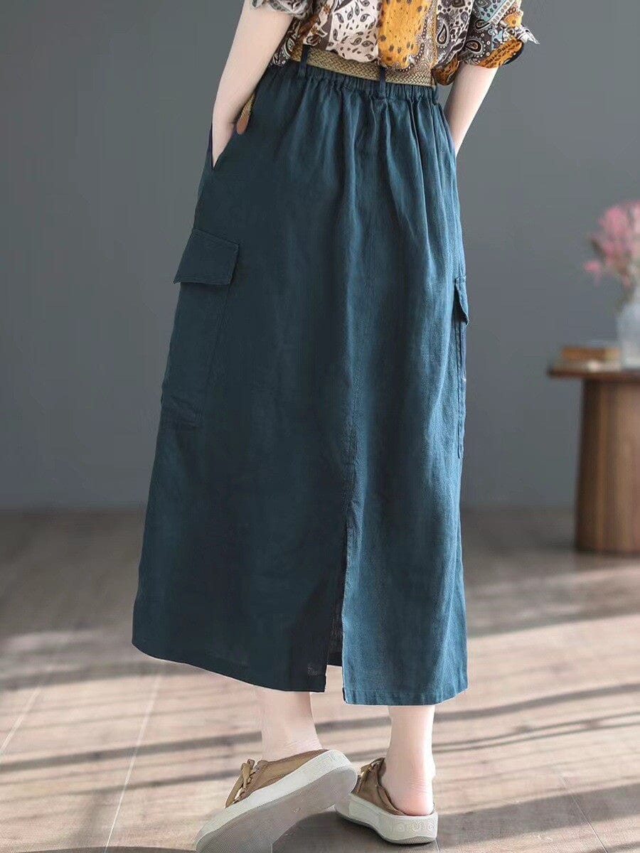 Women Casual Solid Color Linen Minimalist Retro Skirt