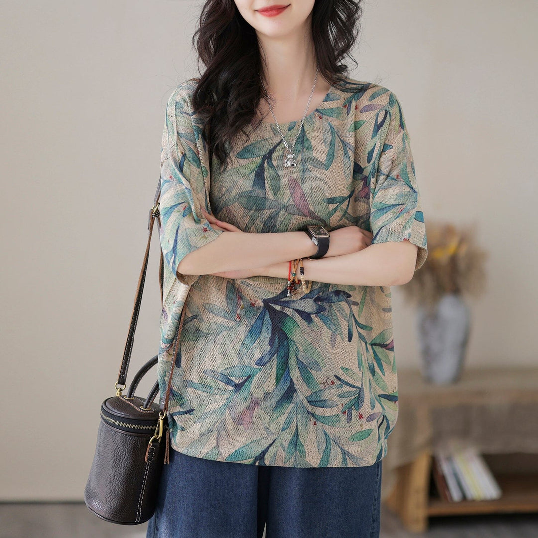 Casual Stylish Floral Print Cotton Knitted T-Shirt