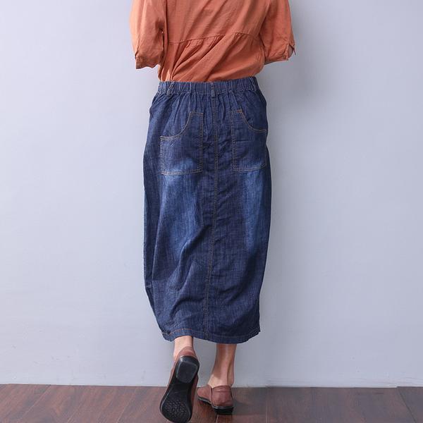 Casual Summer Women Denim Applique Blue Skirt