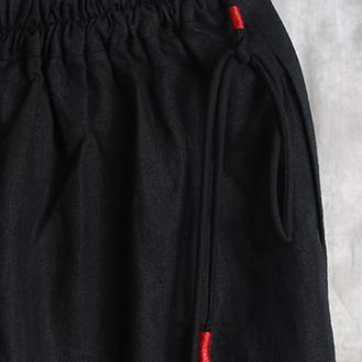 summer asymmetric black linen pants plus size casual wrinkled wide leg pants - Omychic