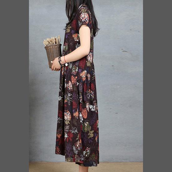 summer black floral cotton dresses plus size vintage sundress short sleeve maxi dress - Omychic