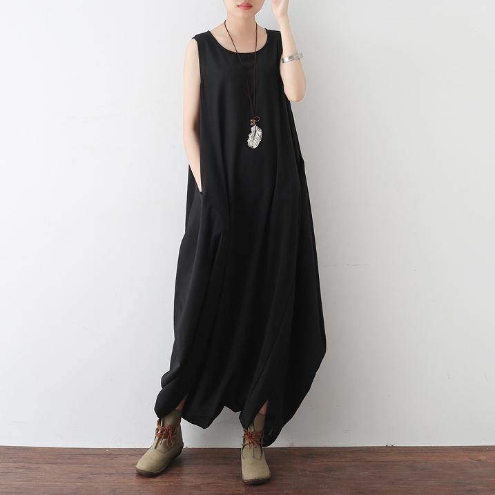 summer black stylish chiffon sleeveless jumpsuit pants plus size casual crop harem pants - Omychic