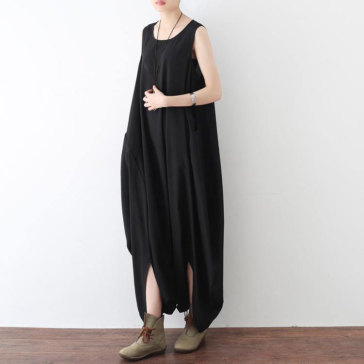 summer black stylish chiffon sleeveless jumpsuit pants plus size casual crop harem pants - Omychic