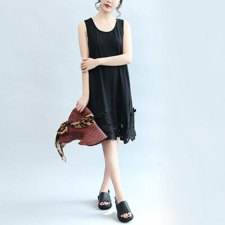 summer black stylish cotton  sundress oversize casual dresses o neck maxi dress - Omychic