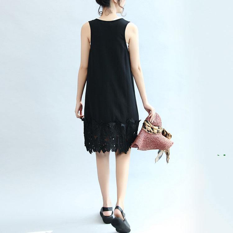 summer black stylish cotton  sundress oversize casual dresses o neck maxi dress - Omychic