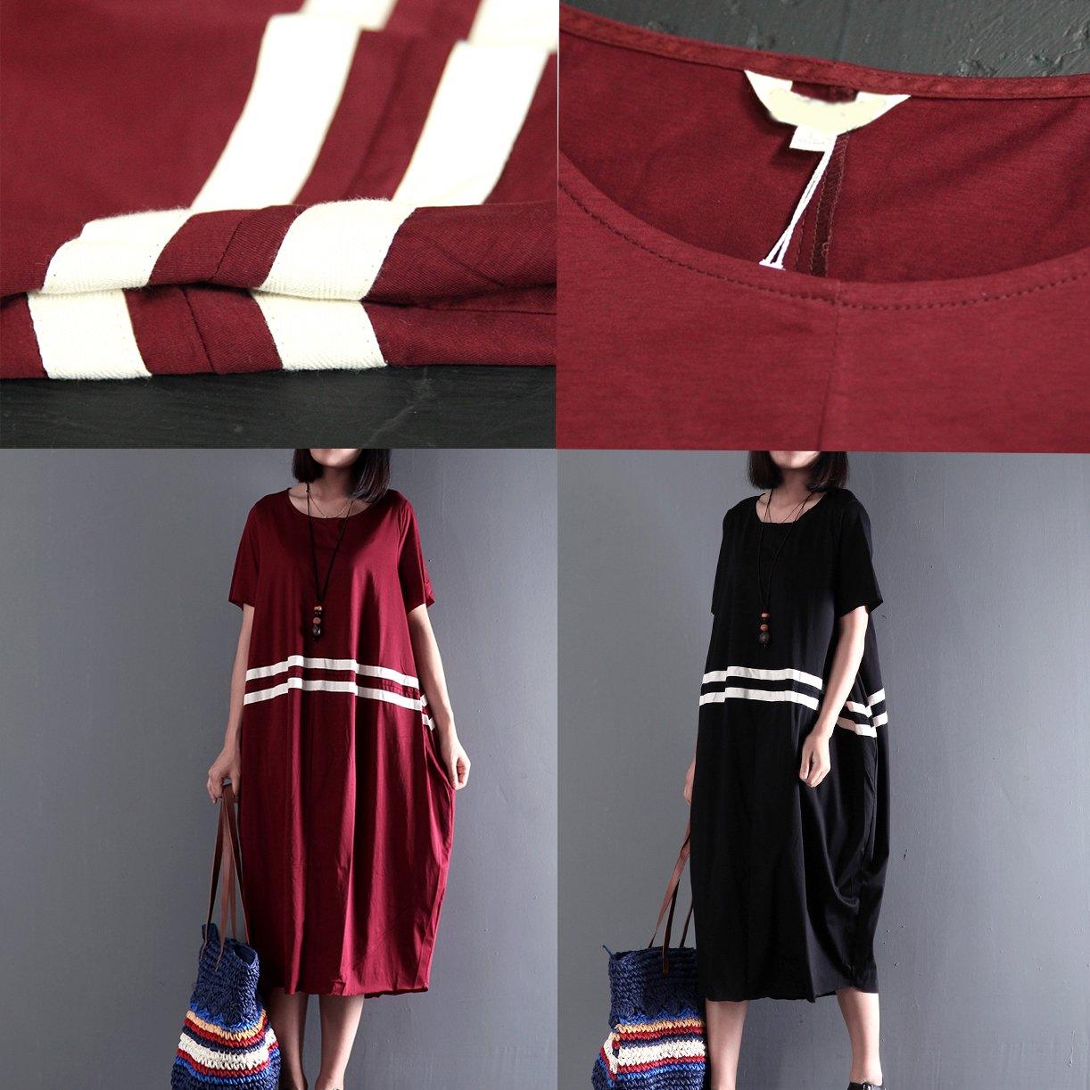 summer burgundy short sleeve maxi dresses plus size cotton dress casual gowns - Omychic