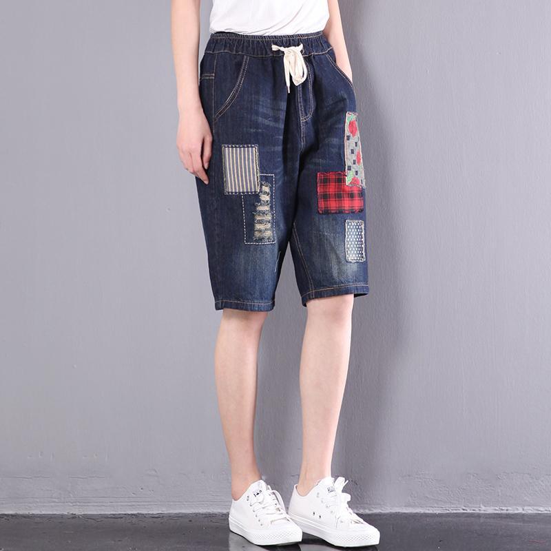 summer casual jeans plus size cotton shorts print casual pants - Omychic