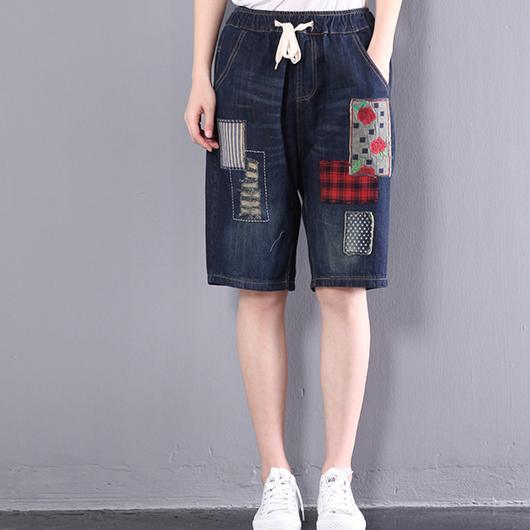 summer casual jeans plus size cotton shorts print casual pants - Omychic