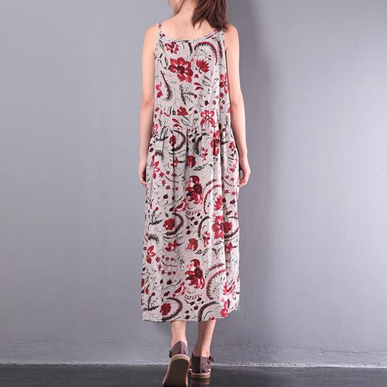 summer floral cotton dresses plus size casual sundress sleeveless maxi dress - Omychic