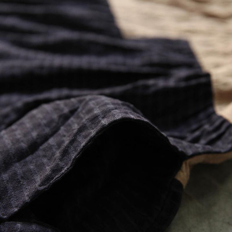 summer khaki grid patchwork cotton dresses plus size sundress short sleeve maxi dress - Omychic