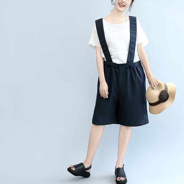 summer navy stylish cotton hot pants loose casual jumpsuit shorts - Omychic