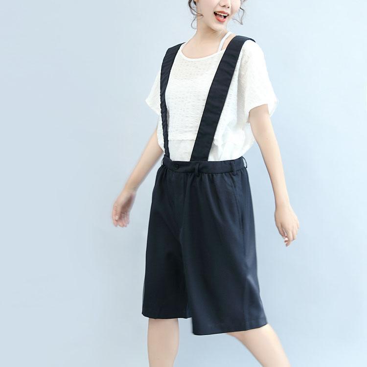 summer navy stylish cotton hot pants loose casual jumpsuit shorts - Omychic