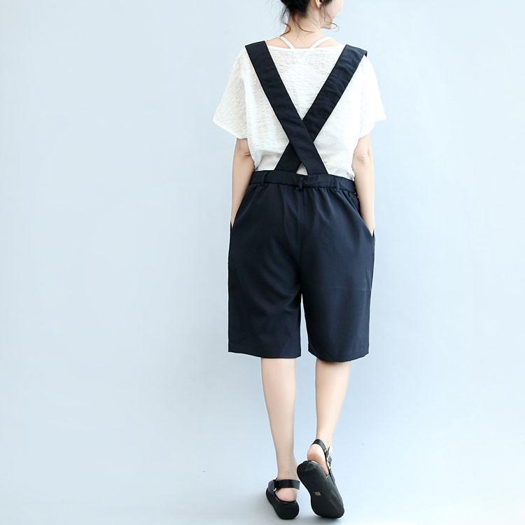 summer navy stylish cotton hot pants loose casual jumpsuit shorts - Omychic