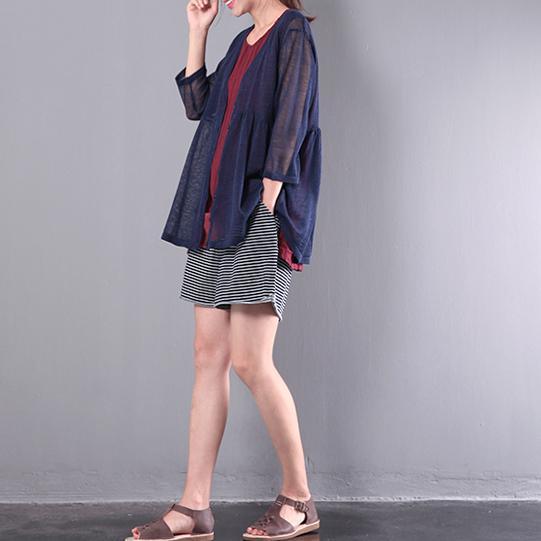 summer navy stylish knitting cotton tops baggy loose cardigans - Omychic