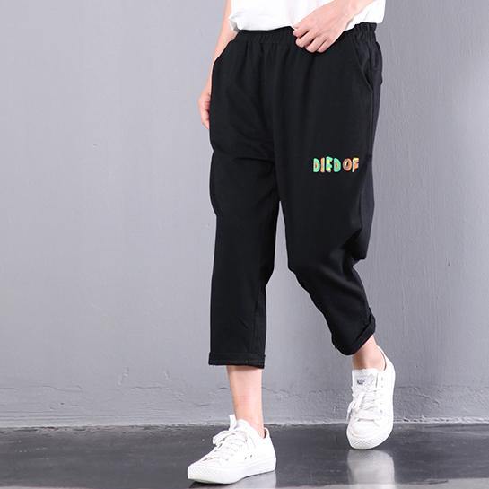 summer new black loose alphabet print cotton pants oversize slim casual pants - Omychic