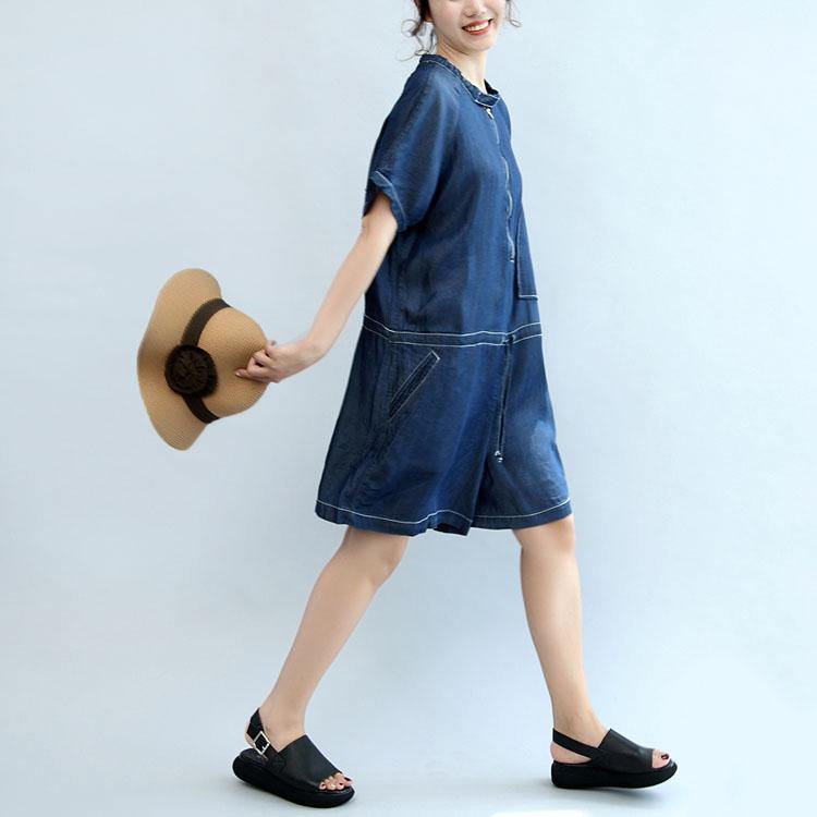 summer new navy stylish cotton short sleeve tops and casual jumpsuit shorts - Omychic