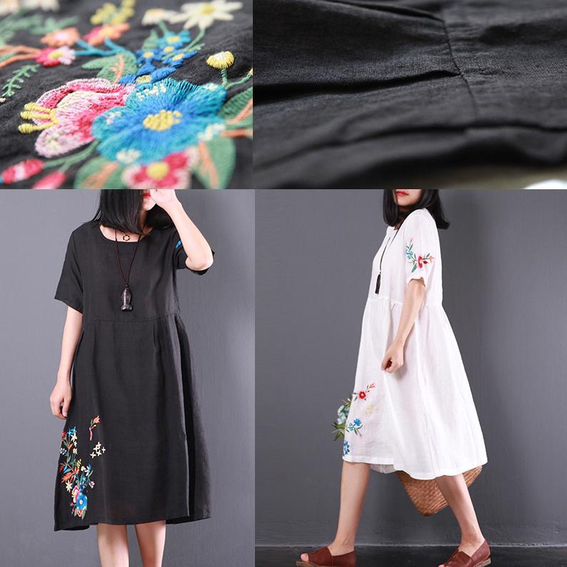 summer new white stylish linen dresses loose slim sundress high waist mid dress - Omychic