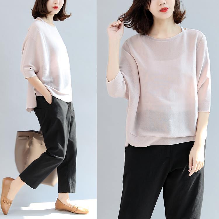 summer pink cotton t shirt oversize pullover batwing sleeve tops - Omychic