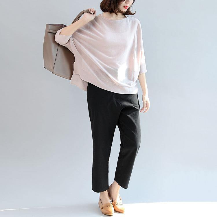 summer pink cotton t shirt oversize pullover batwing sleeve tops - Omychic
