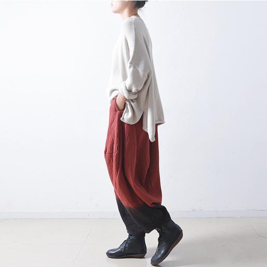summer red fine linen harem pants oversize vintage casual pants - Omychic