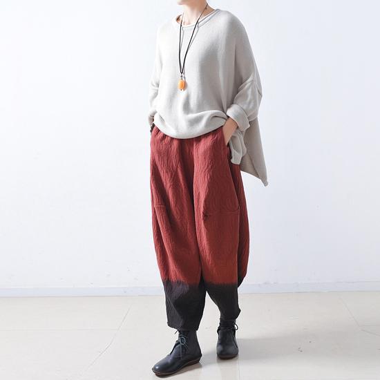 summer red fine linen harem pants oversize vintage casual pants - Omychic