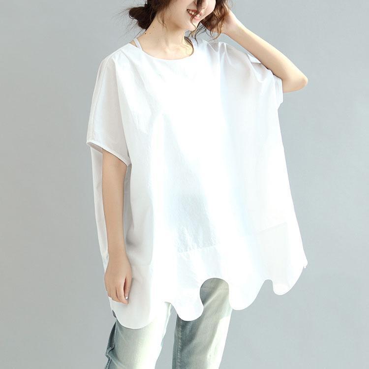 summer white casual cotton tops plus size asymetric hem t shirt - Omychic