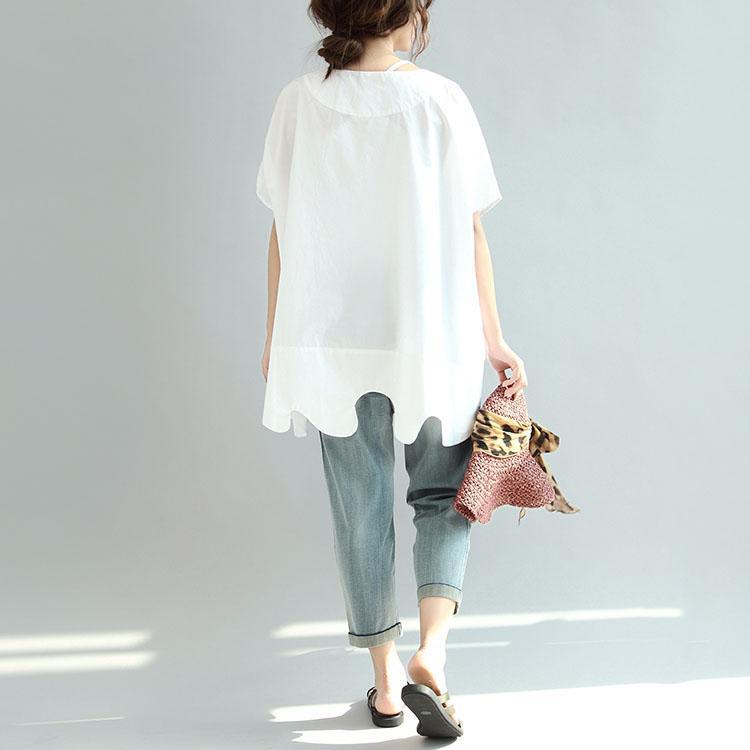 summer white casual cotton tops plus size asymetric hem t shirt - Omychic