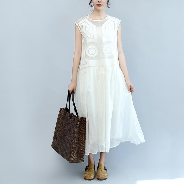 Summer White Cotton Sundress Plus Size Women Dresses Large Hem Maxi Dress - Omychic