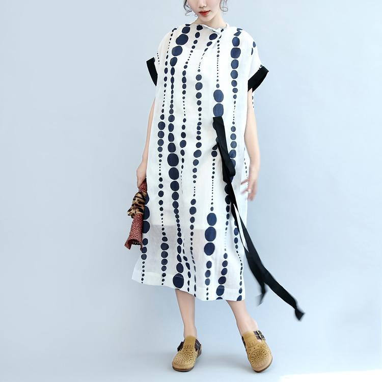 summer white dotted cotton dresses plus size summer size short sleeve maxi dress - Omychic