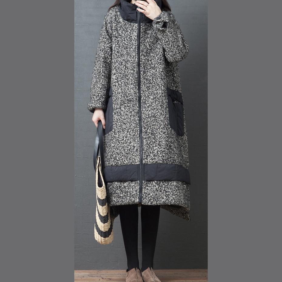 thick Loose fitting winter jacket overcoat black stand collar Chinese Button women parka - Omychic