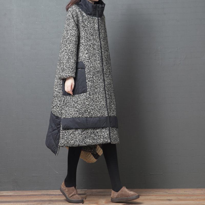 thick Loose fitting winter jacket overcoat black stand collar Chinese Button women parka - Omychic