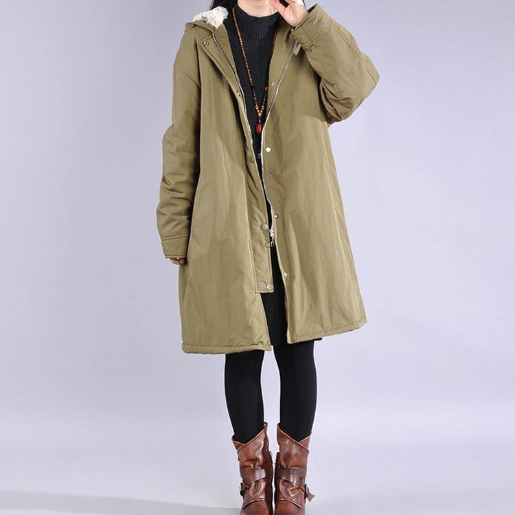 thick army green winter parkas plus size clothing snow jackets hooded zippered coats - Omychic