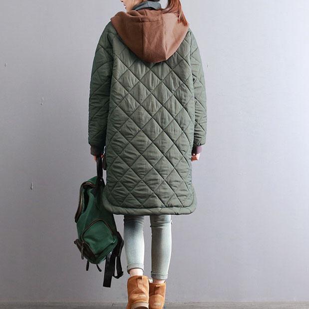 thick army green women oversized hooded drawstring Coats top quality patchwork Large pockets winter coats - Omychic