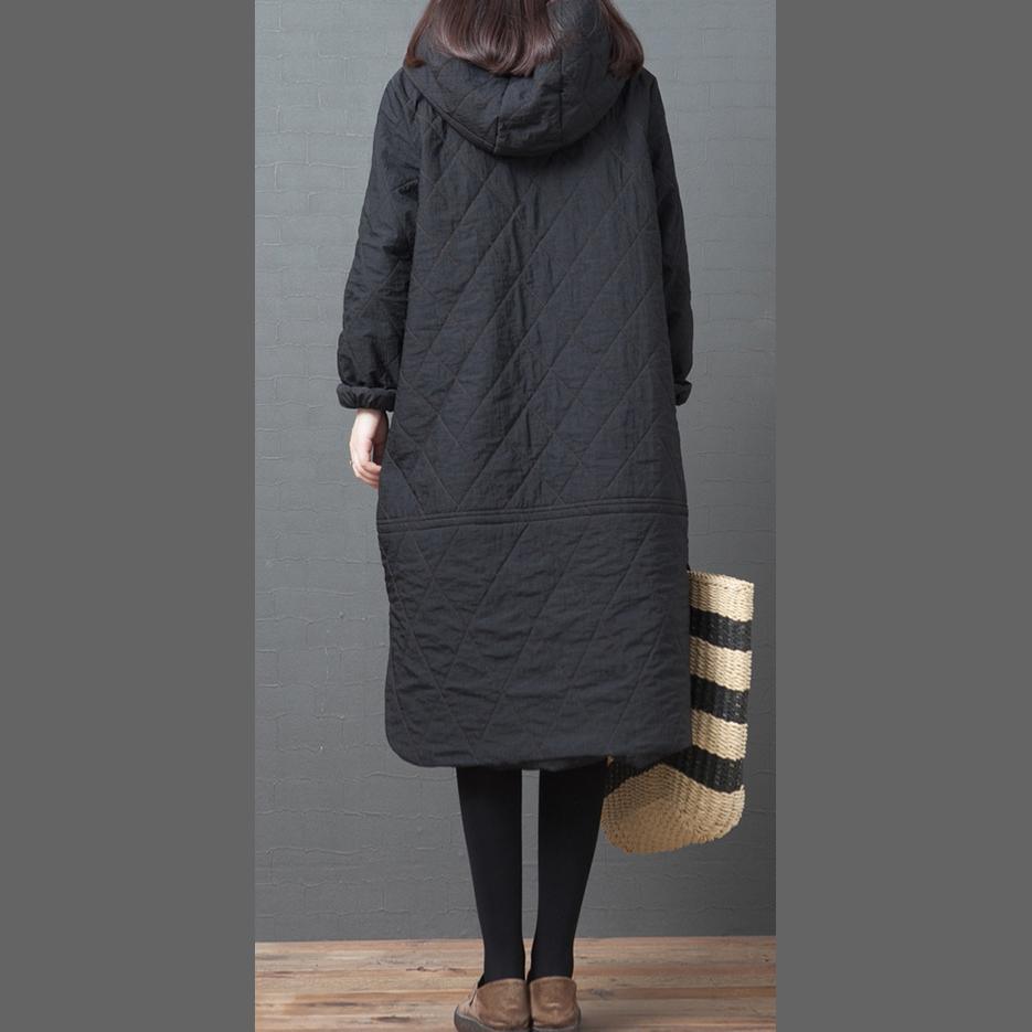 thick black Parkas oversize down jacket winter outwear hooded pockets - Omychic