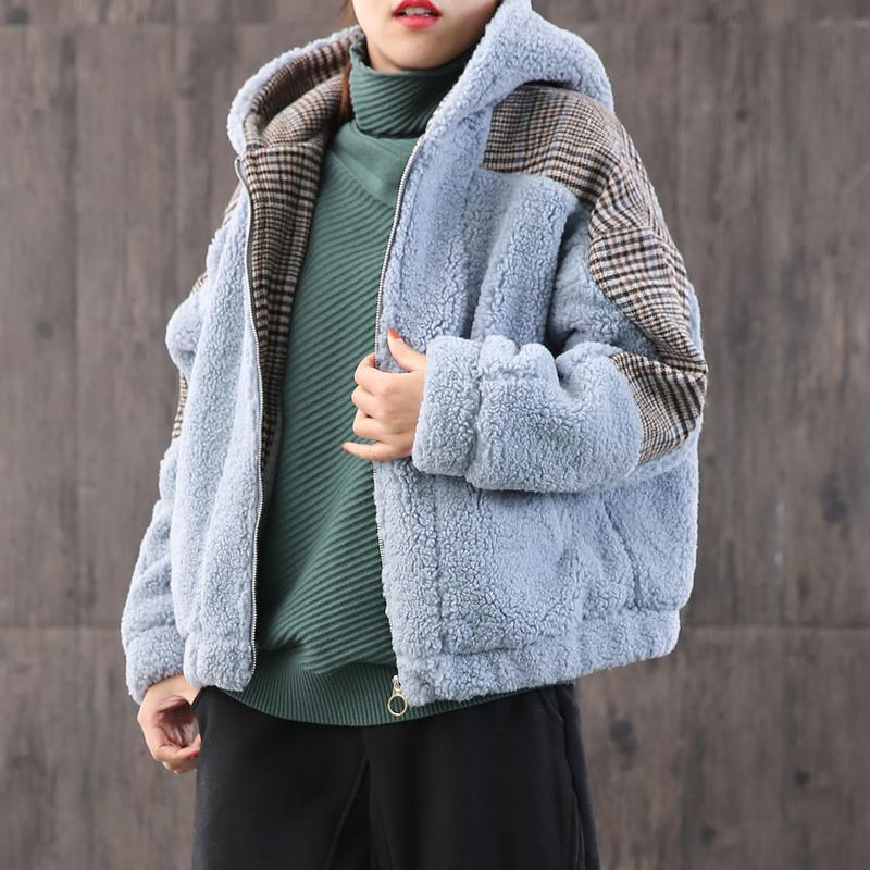 thick blue Parkas for women oversized winter jacket patchwork hooded outwear - Omychic