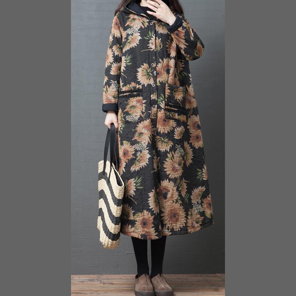 thick chocolate print women parka plus size winter hooded pockets outwear - Omychic