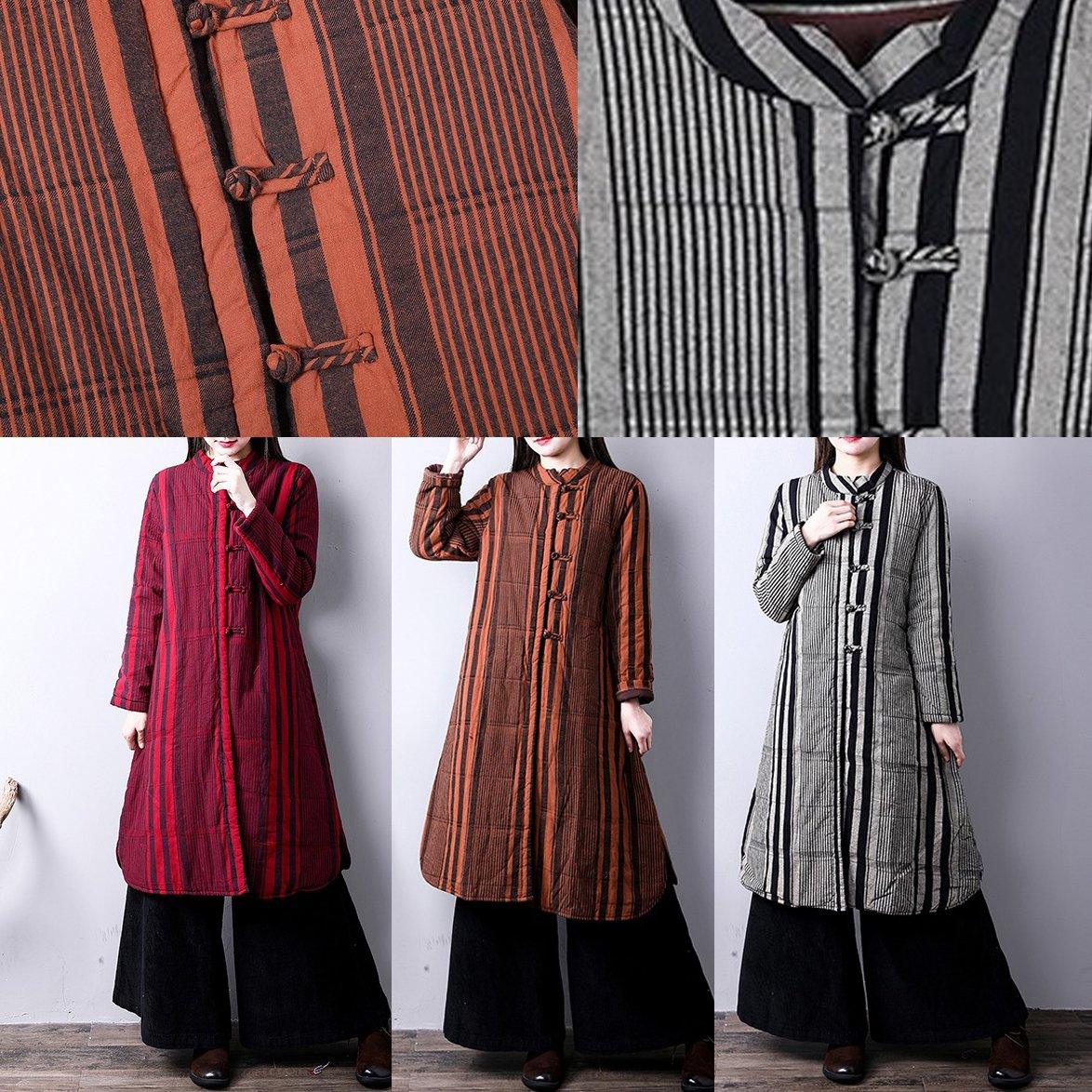 thick chocolate striped women Loose stand collar side YZ-2018111430 - Omychic