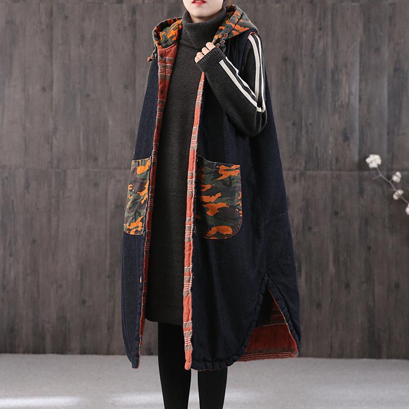 thick denim black Parkas for women oversize warm winter coat winter coats patchwork camouflage - Omychic