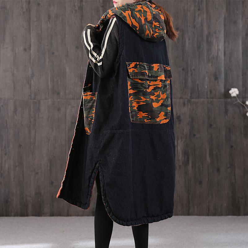 thick denim black Parkas for women oversize warm winter coat winter coats patchwork camouflage - Omychic