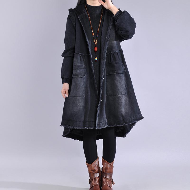 thick denim black womens coats plussize Jackets & Coats winter asymmetric winter coats - Omychic