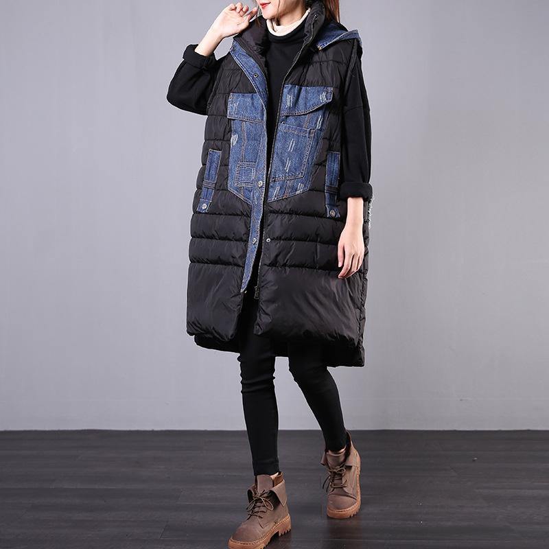thick oversized Coats winter black patchwork pockets womens parkas - Omychic