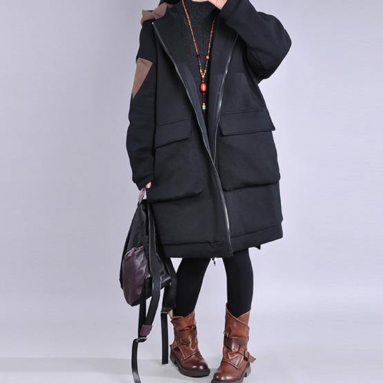 thick plus size down jacket overcoat chocolate hooded zippered women parka - Omychic