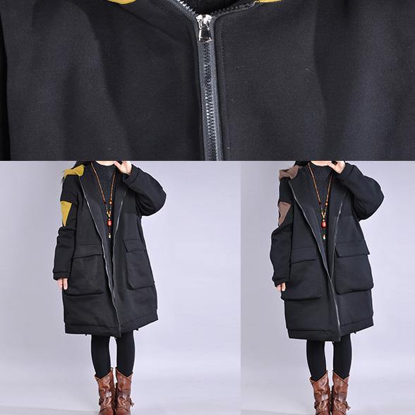 thick plus size down jacket overcoat chocolate hooded zippered women parka - Omychic
