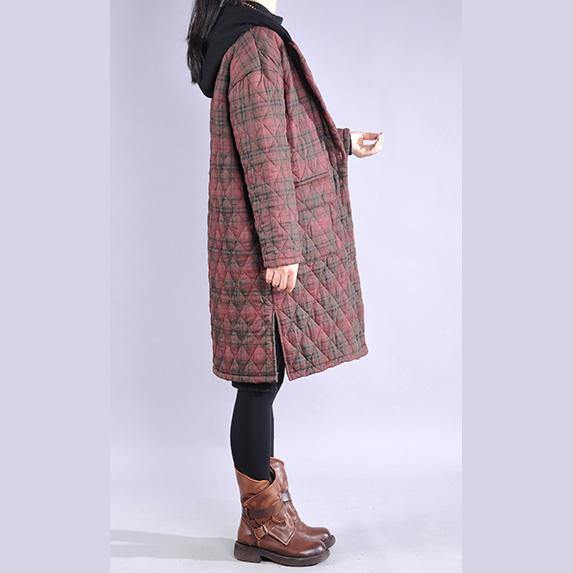 thick red plaid winter coats plus size snow jackets big pockets hooded overcoat - Omychic