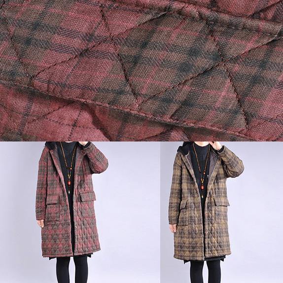 thick red plaid winter coats plus size snow jackets big pockets hooded overcoat - Omychic