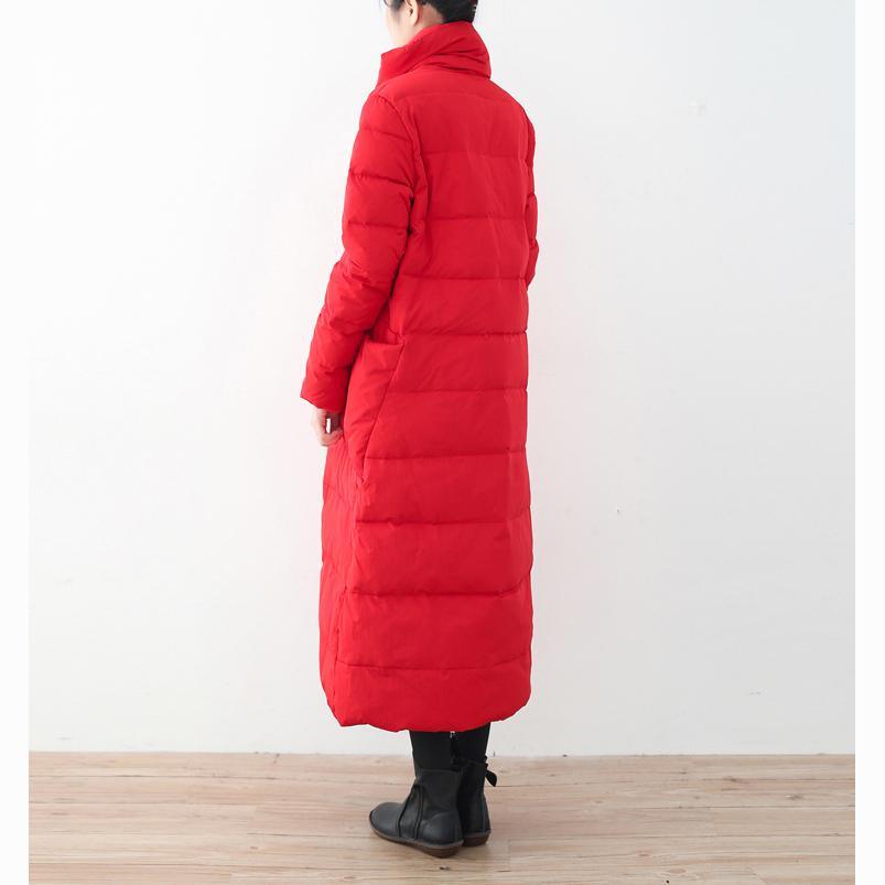 thick red quilted coat oversize stand collar down coat Elegant pockets overcoat - Omychic